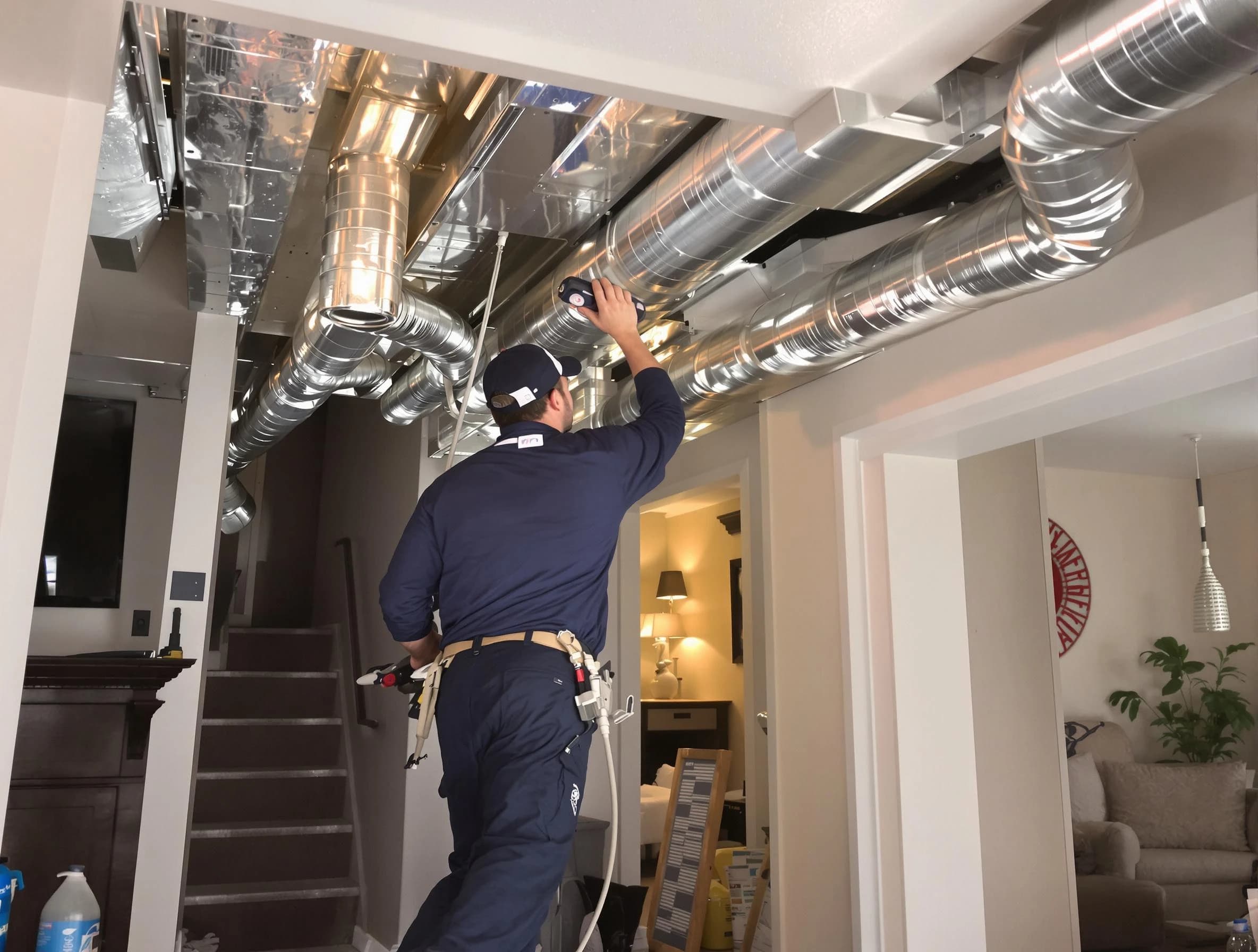 Herriman Air Duct Cleaning expert performing specialized duct cleaning in a mobile home in Herriman
