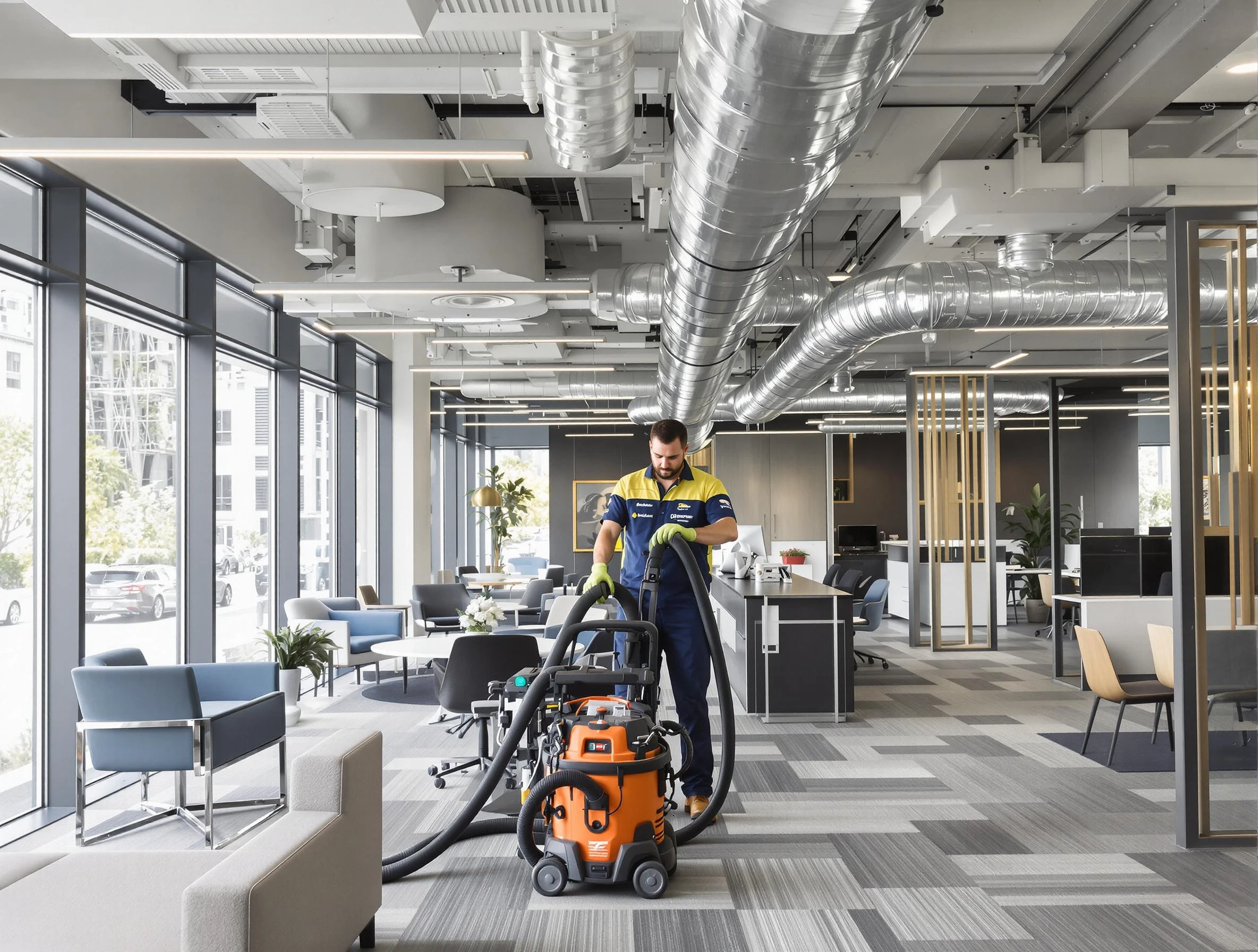 Herriman Air Duct Cleaning team performing thorough commercial duct cleaning at a Herriman business center