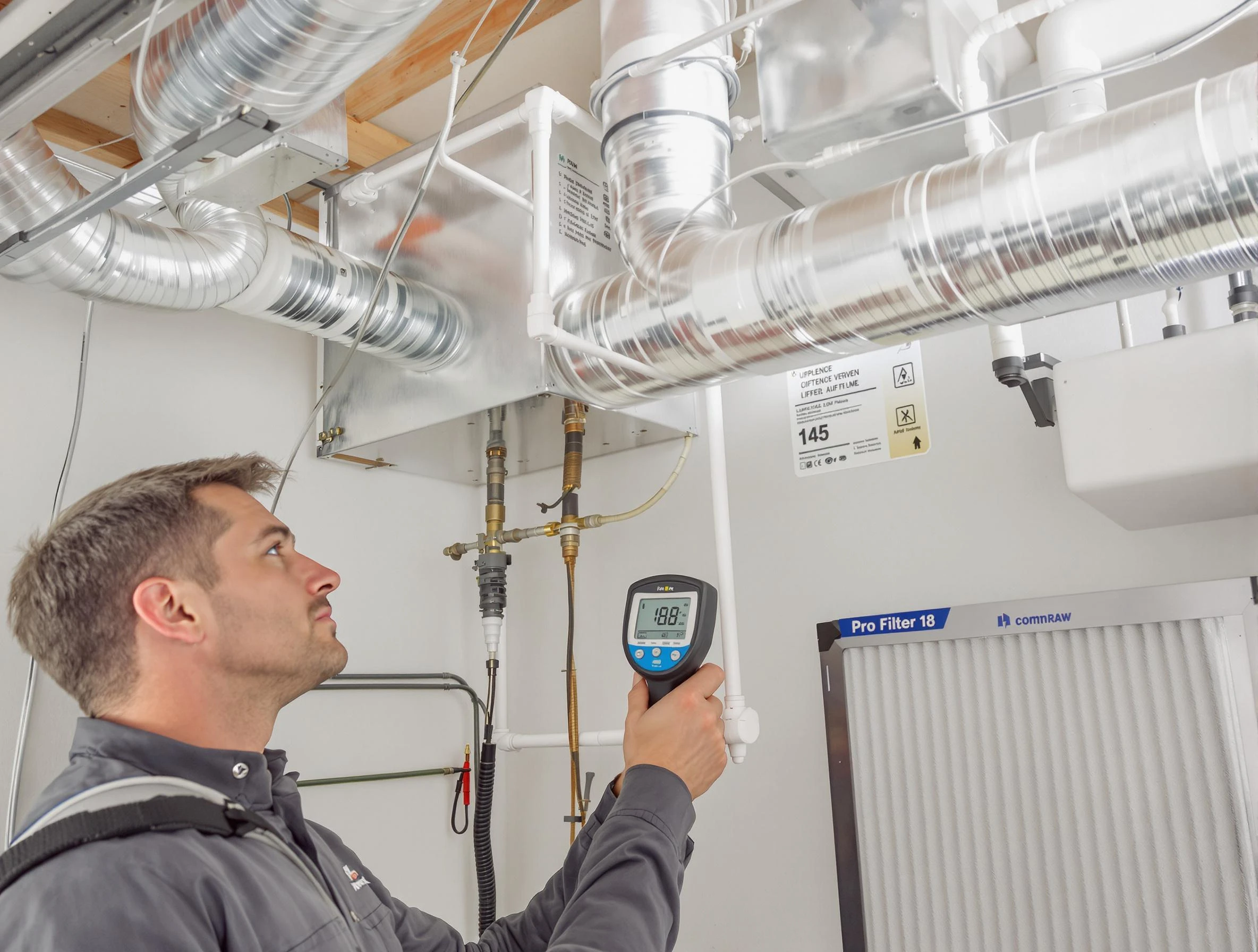 Herriman Air Duct Cleaning expert conducting detailed filter system inspection using diagnostic tools in Herriman